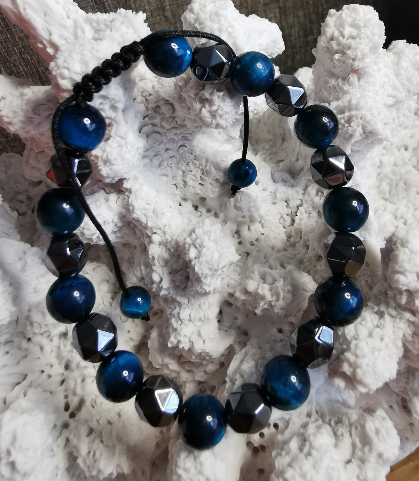 Courage, Strength, Healing Blue Tiger eye and Faceted Hematite Bracelet