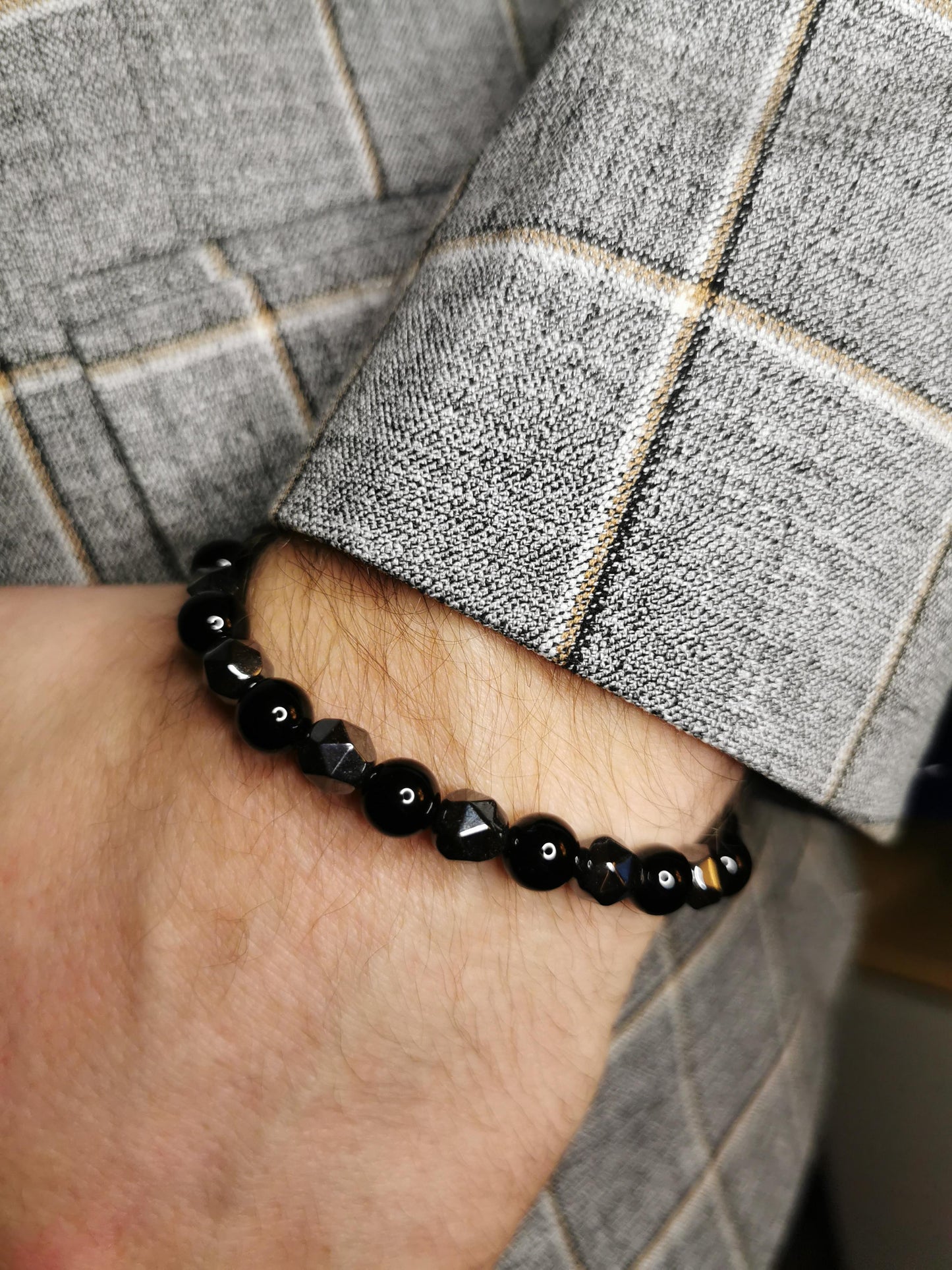 Protection, Chakra Balancing, Good Fortune Black Onyx and Faceted Hematite Bracelet Healing and Spiritual bracelet