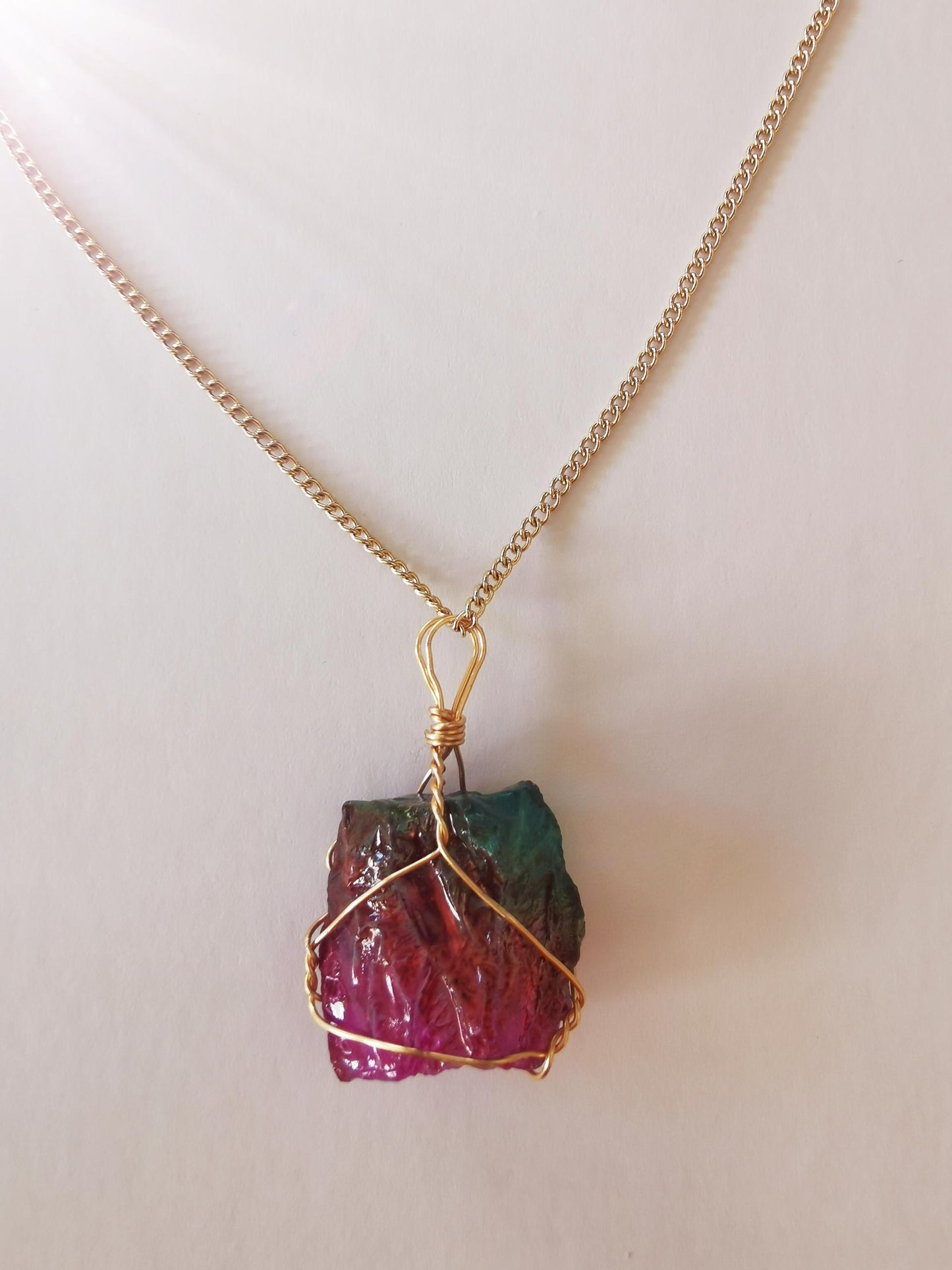 Z Chakra Stimulation, Manifestation Rainbow Quartz Copper Wire Wrapped Crystal Chakra Pendant Necklace