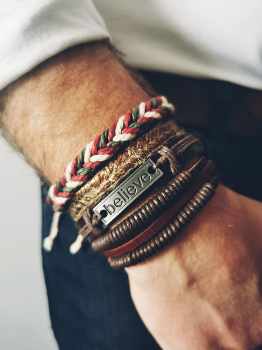 Vintage BOHO Multilayer leather Bracelet for Men Believe