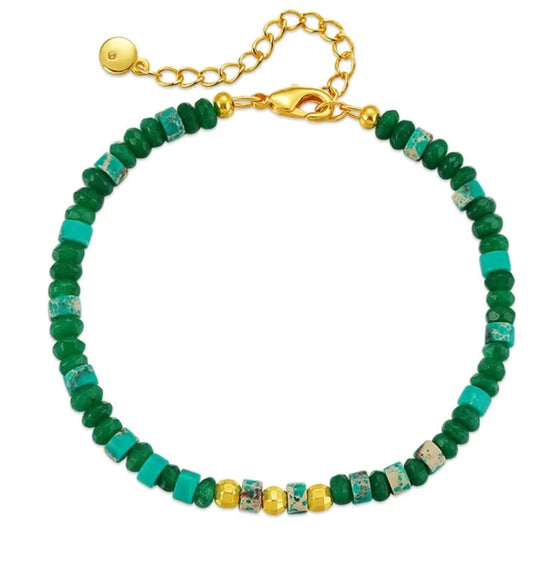 Noble Emerald Beads Bracelet Green Natural Stone Beaded Chain Bracelet