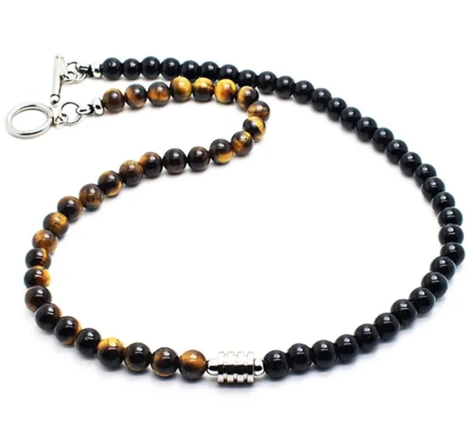 Good Fortune, Grounding, Protection, Healing Tiger Eye and Agate Stone Bead Necklace