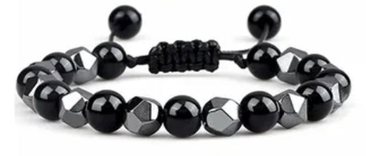 Protection, Chakra Balancing, Good Fortune Black Onyx and Faceted Hematite Bracelet Healing and Spiritual bracelet