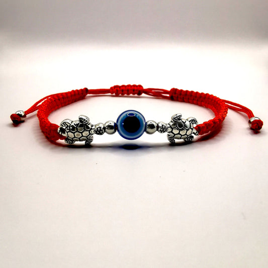 Protection, Wisdom, Prosperity, Endurance and Long Life Turtle Charm and Blue Eye Braided Bracelet